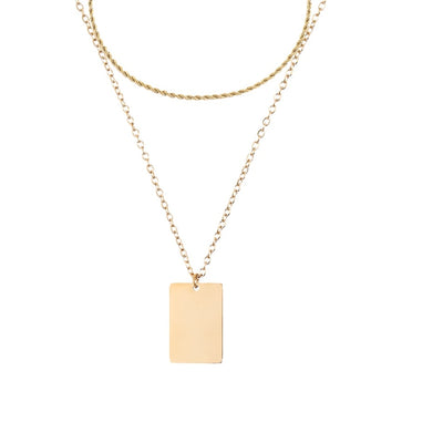 Paper Clip Square Twisted Multilayer  Chain Necklace For Women