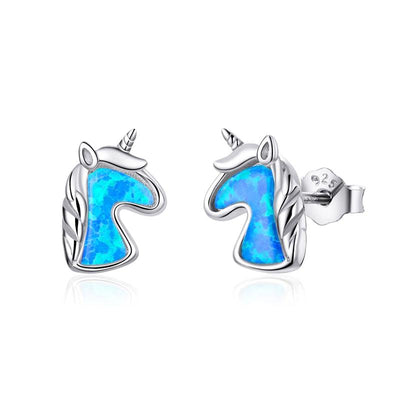 Blue Unicorn Opal Stud Earrings - Figueira
