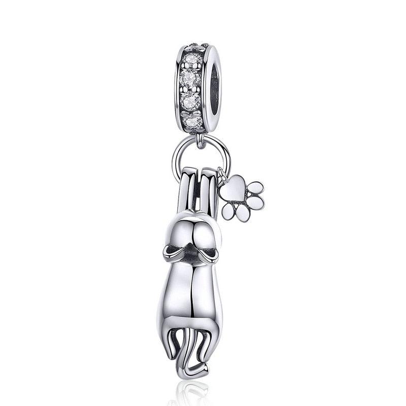 Lovely Cat & Paw Silver Charm - Figueira
