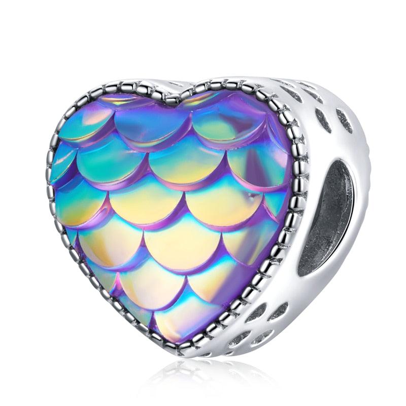 Purple Fish Scale Heart Silver Charm - Figueira
