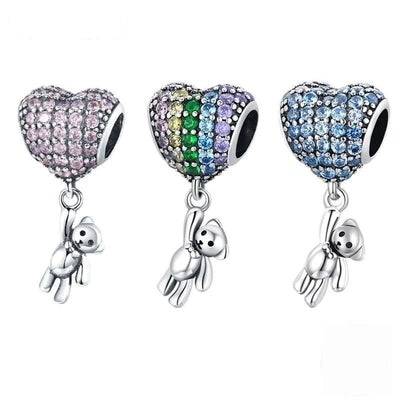 Silver Bear and heart Balloon Bead - Figueira