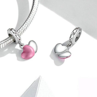 Double Pink Love Heart Bead Pendant - Figueira