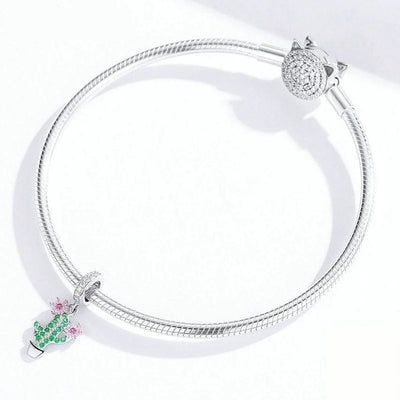 Cactus and flower silver charm - Figueira