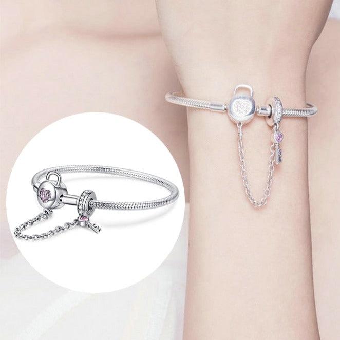 Silver heart and lock silver charm bracelet - Figueira