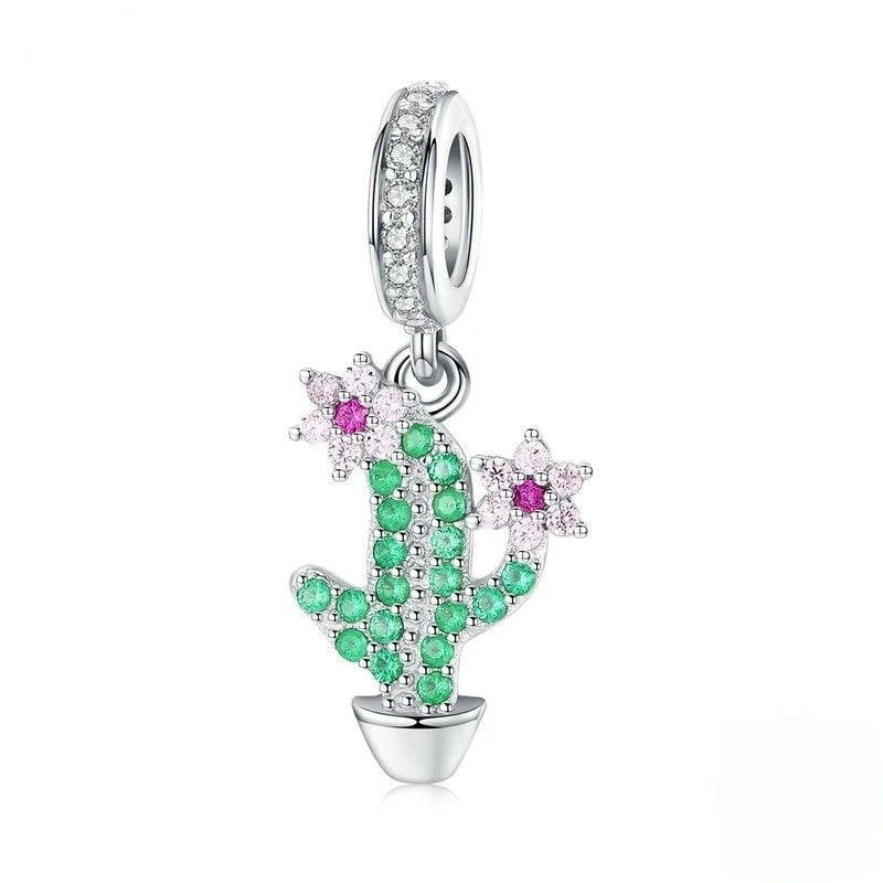 Cactus and flower silver charm - Figueira