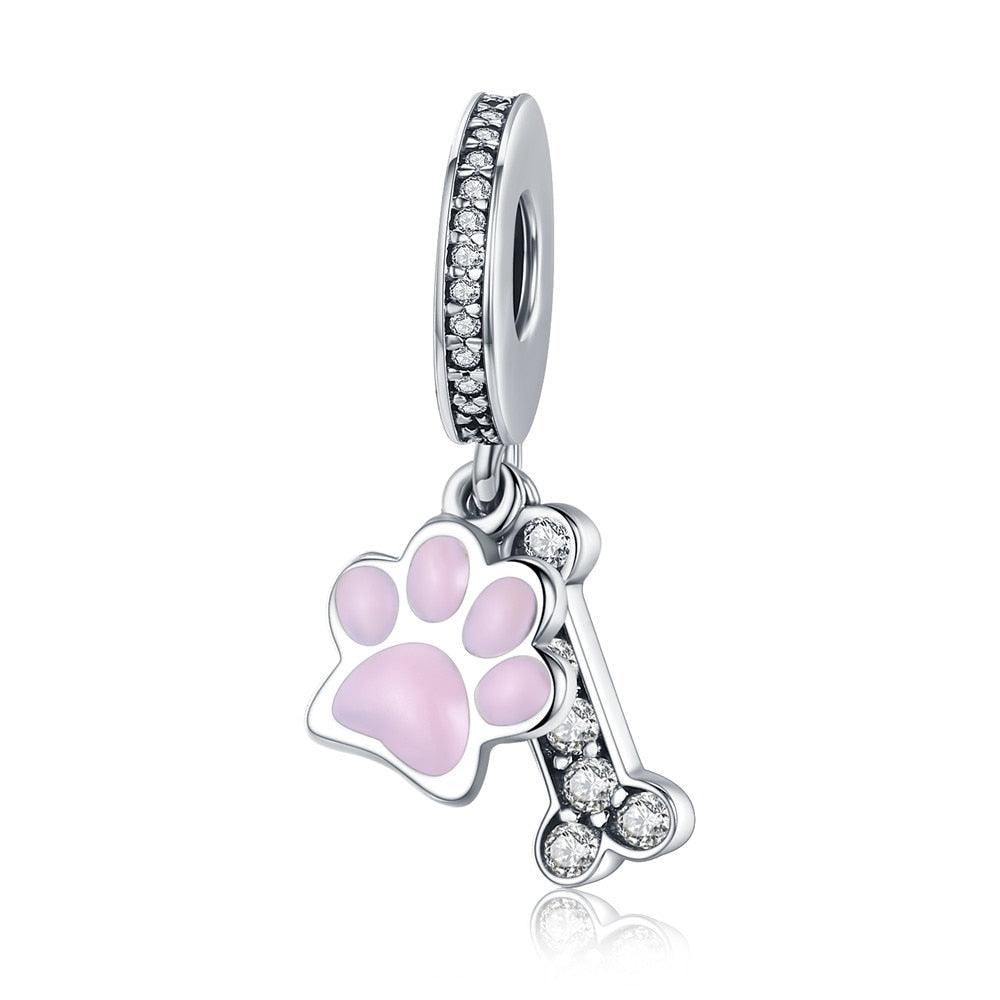 Pink Dog Paw Silver Charm - Figueira