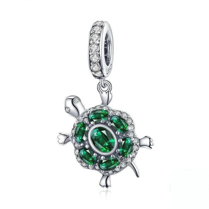 Silver Green Turtle Charm - Figueira