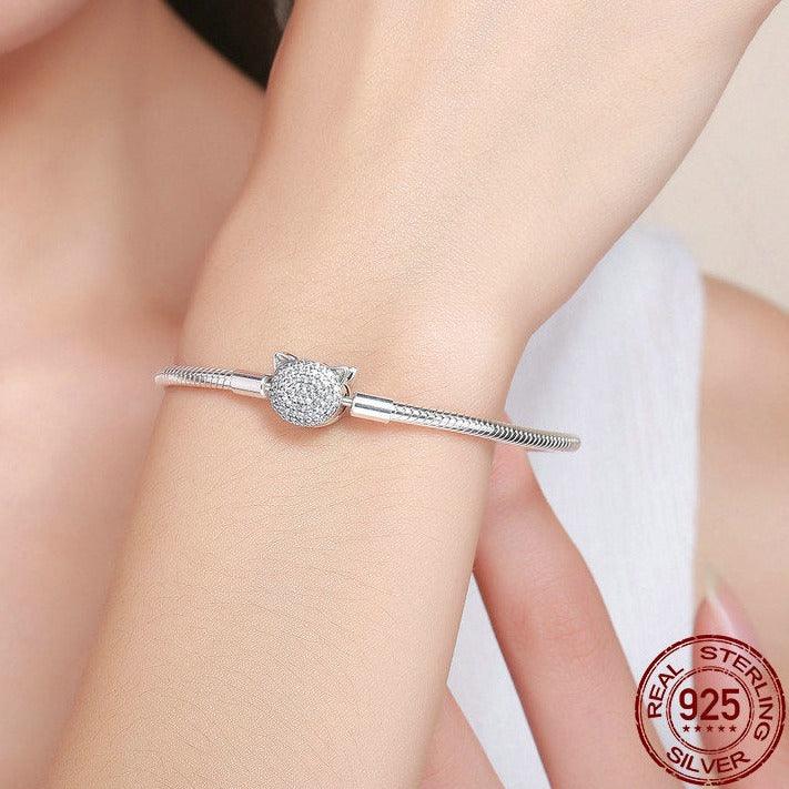 Glittering Cat Silver charm bracelet - Figueira