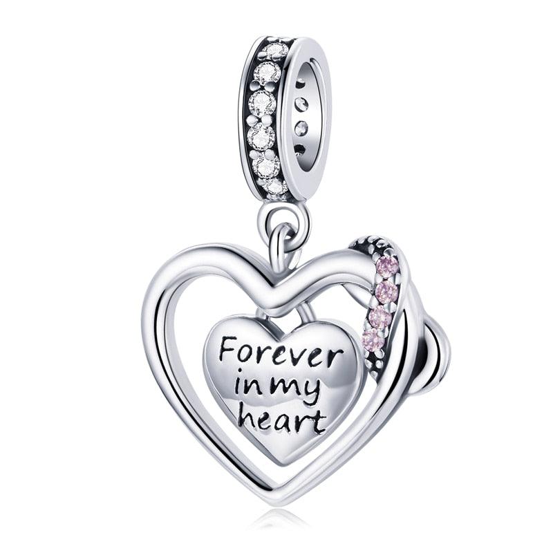 Cubic Zirconia Heart Silver Charm - Figueira