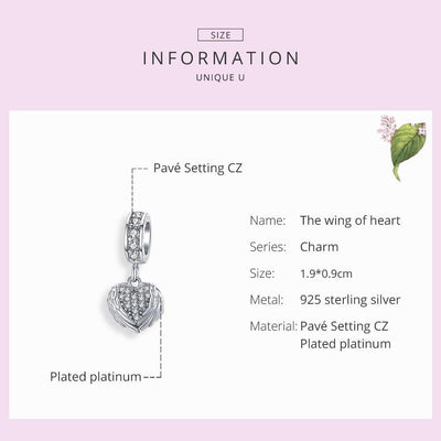 Silver Wing of heart Charm - Figueira