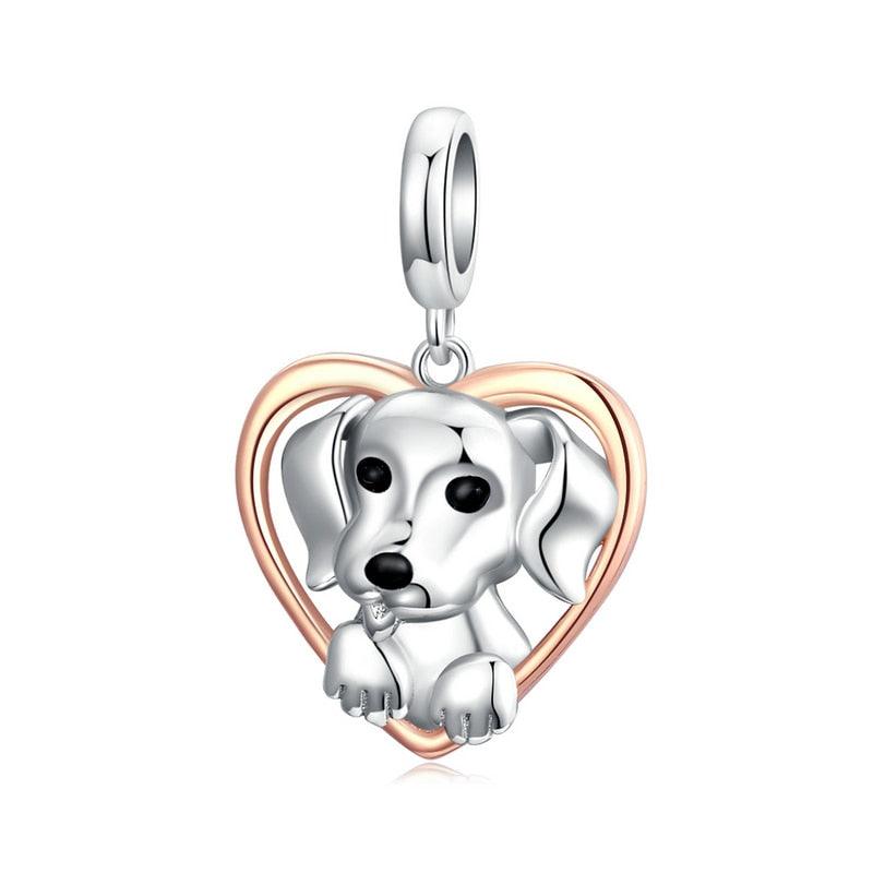 Puppy Dog with Heart Silver Charm - Figueira