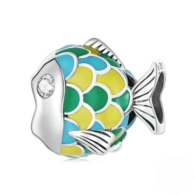 Bubble Green Fish Silver Charm - Figueira