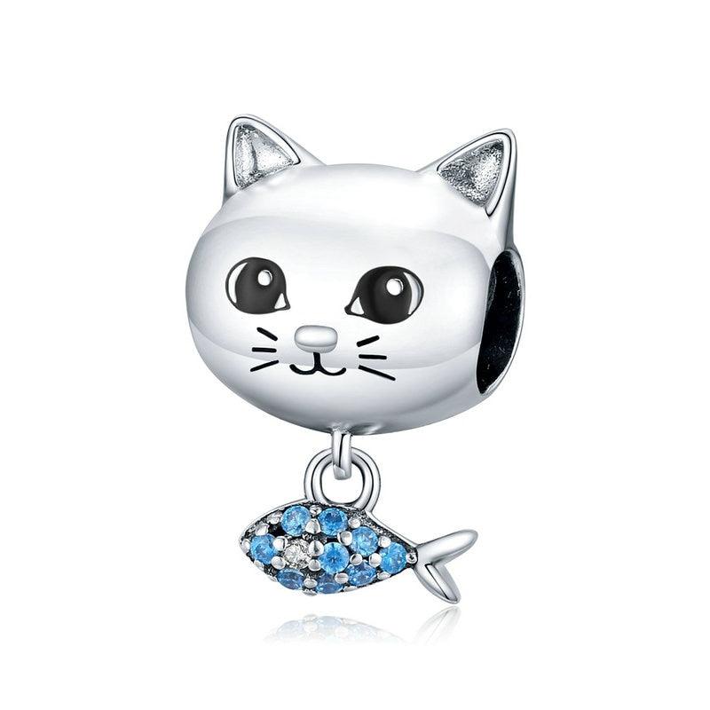 Cat Love Fish Silver Charm - Figueira
