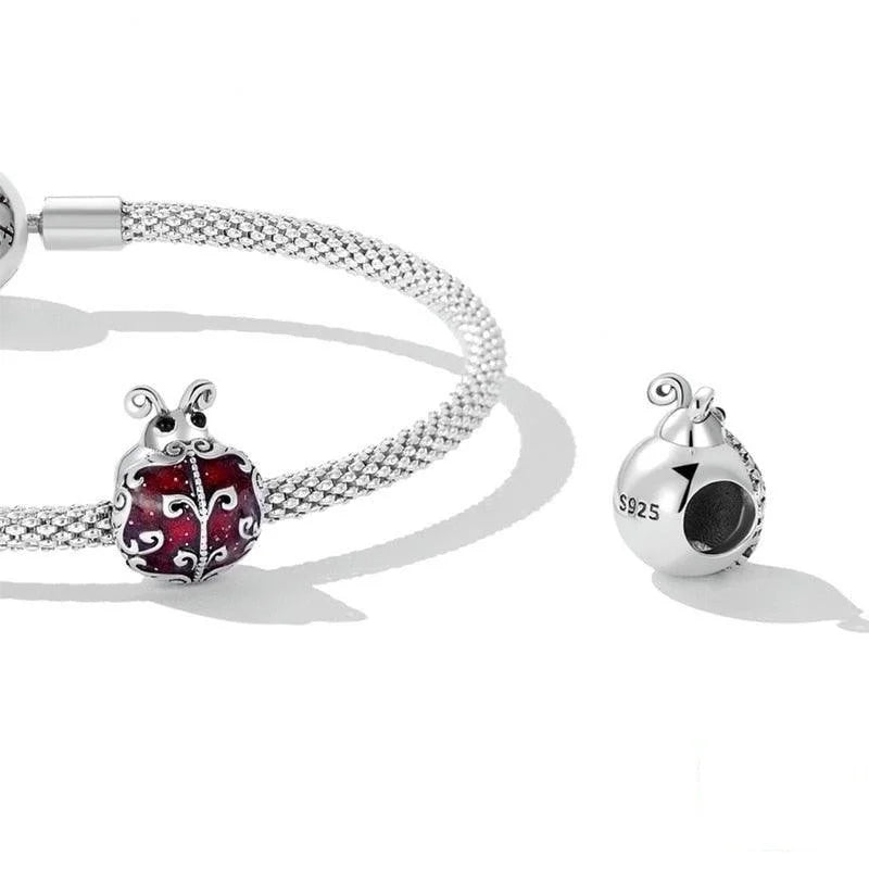 Dark Red Ladybug silver charm - Figueira