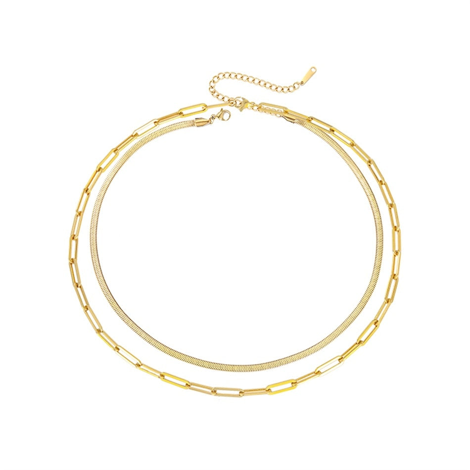 Paper Clip Square Twisted Multilayer  Chain Necklace For Women