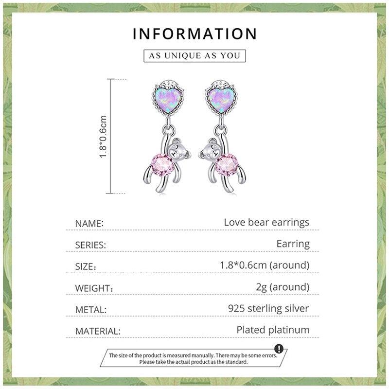 Love Heart Pink Bear Stud Earrings - Figueira