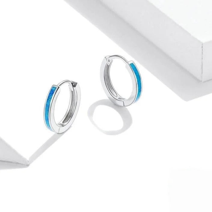 Silver Simple Opal Hoop Earrings - Figueira