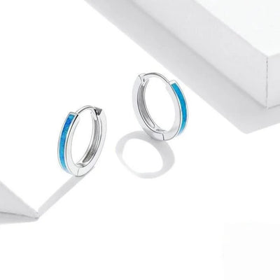 Silver Simple Opal Hoop Earrings - Figueira