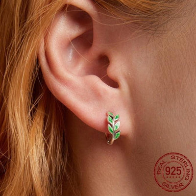Green Leaf Round Hoop Stud Earrings - Figueira