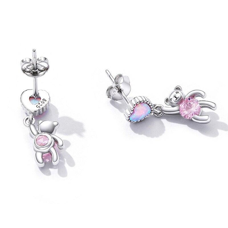 Love Heart Pink Bear Stud Earrings - Figueira
