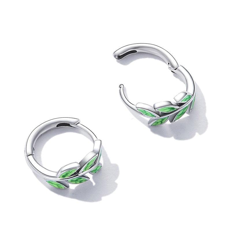 Green Leaf Round Hoop Stud Earrings - Figueira